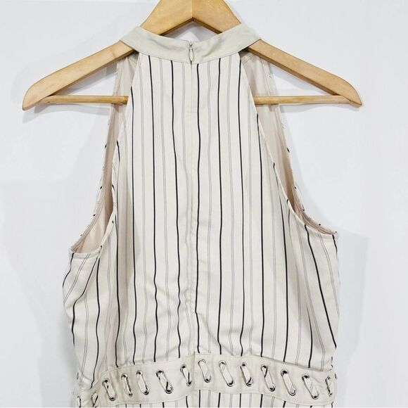 BB Dakota Charlize Striped Lace Up Back Dress 8 Beige Mini A-line - Picture 8 of 9